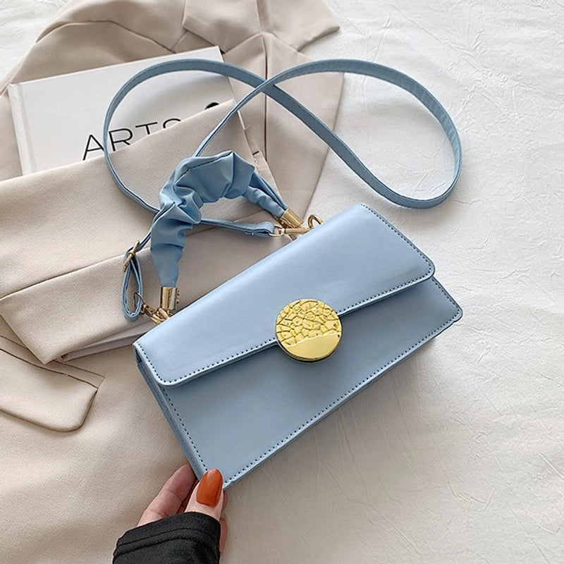 Women's Medium Pu Leather Solid Color Streetwear Square Magnetic Buckle Crossbody Bag