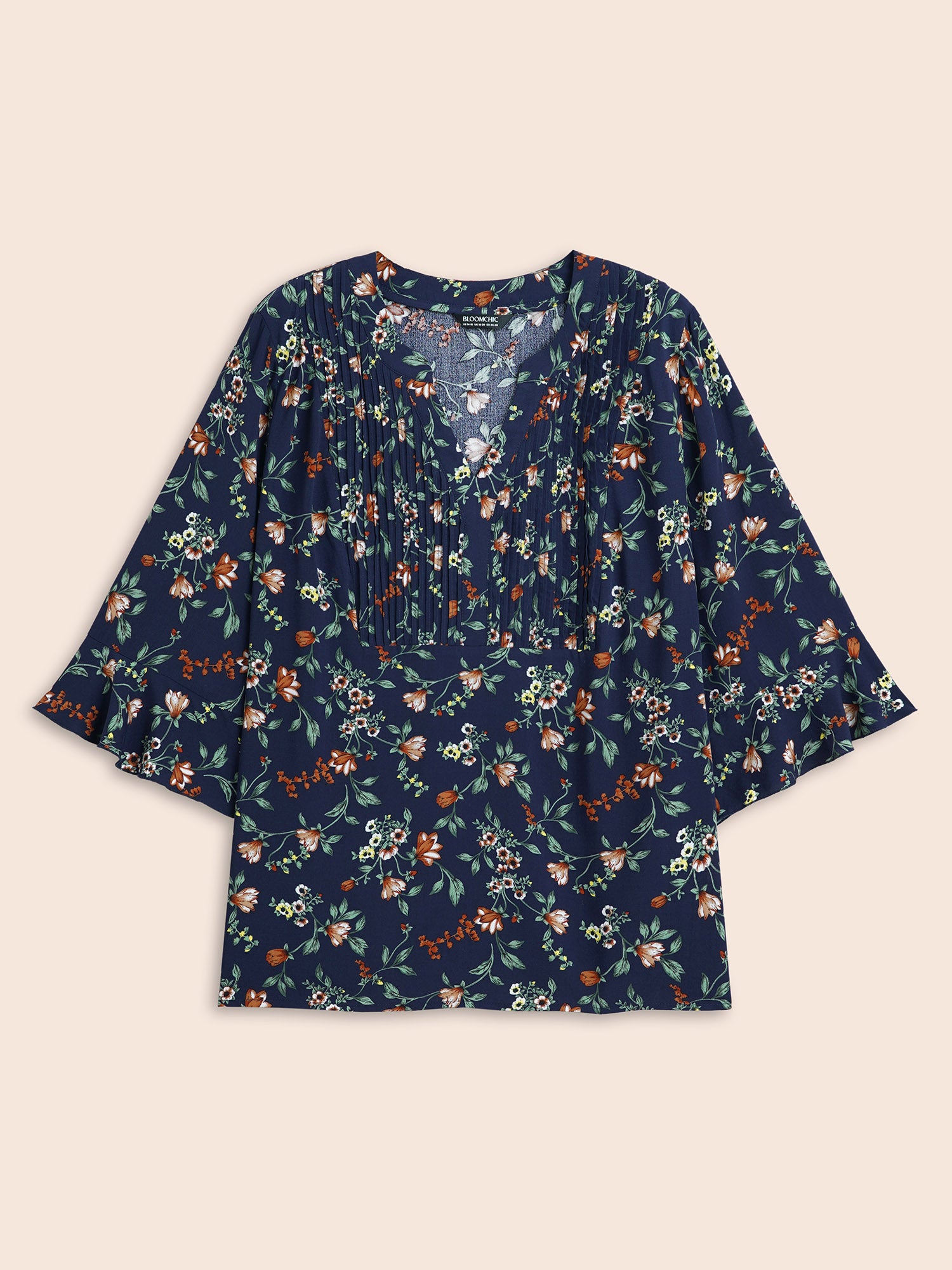 Ditsy Floral Pleated Flutter Sleeve Blouse