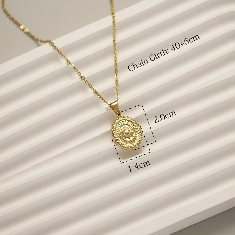 IG Style Retro Moon Heart Shape Flower 304 Stainless Steel 18K Gold Plated Pendant Necklace