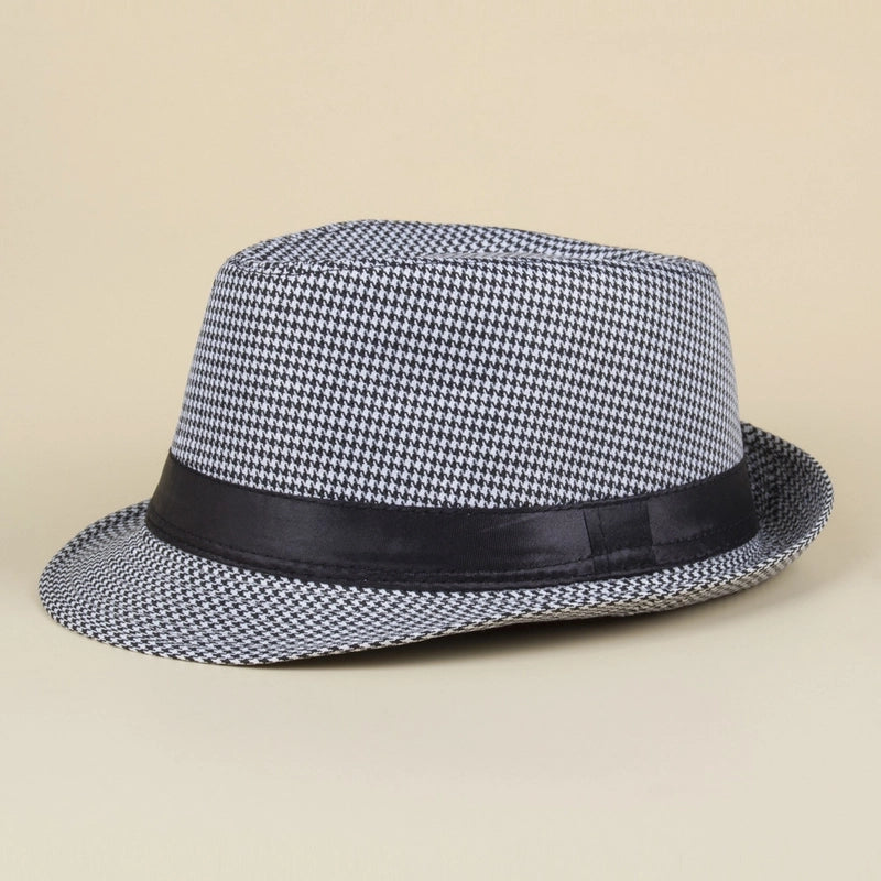 Patch Houndstooth Bowler Hat Style Men's Jazz Hat Gentleman Hat Fashion Casual Hat Plaid Pattern Hat