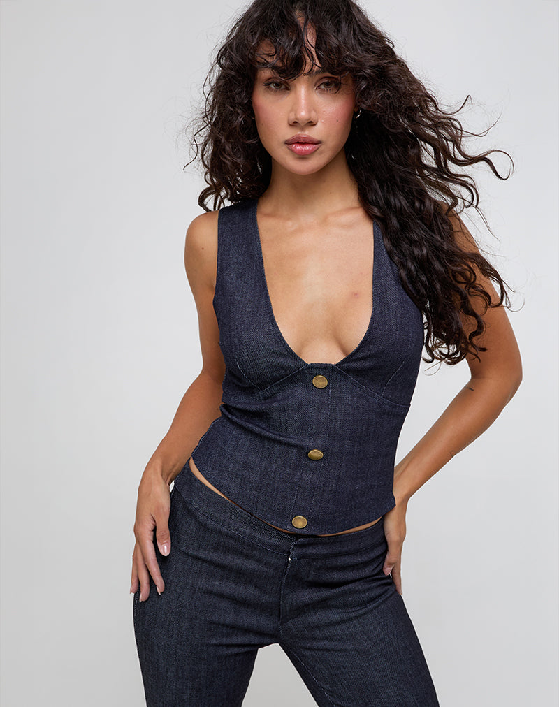 Oria Vest Top in Dark Denim Indigo