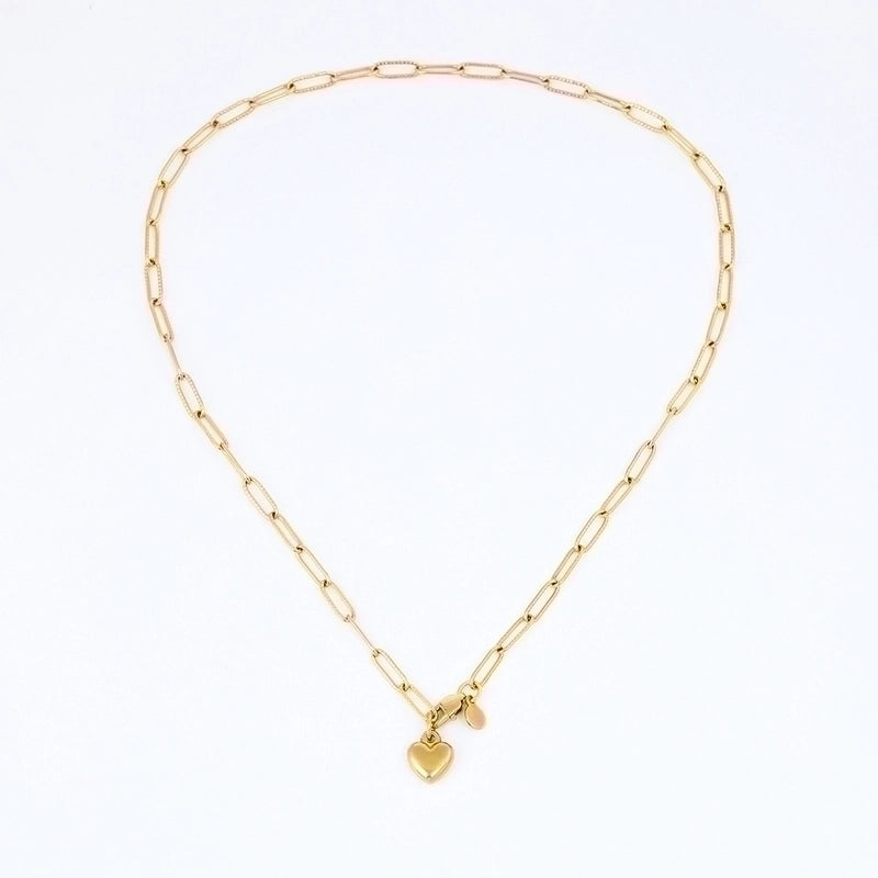 Romantic Heart Shape 304 Stainless Steel 18K Gold Plated Handmade Pendant Necklace