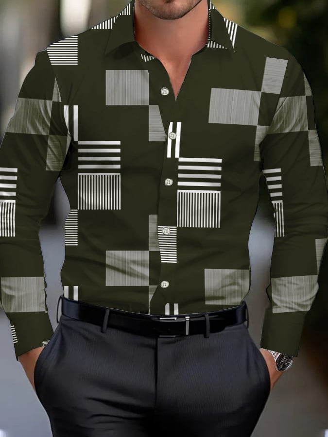 Men's Geometric Print Business Shirt