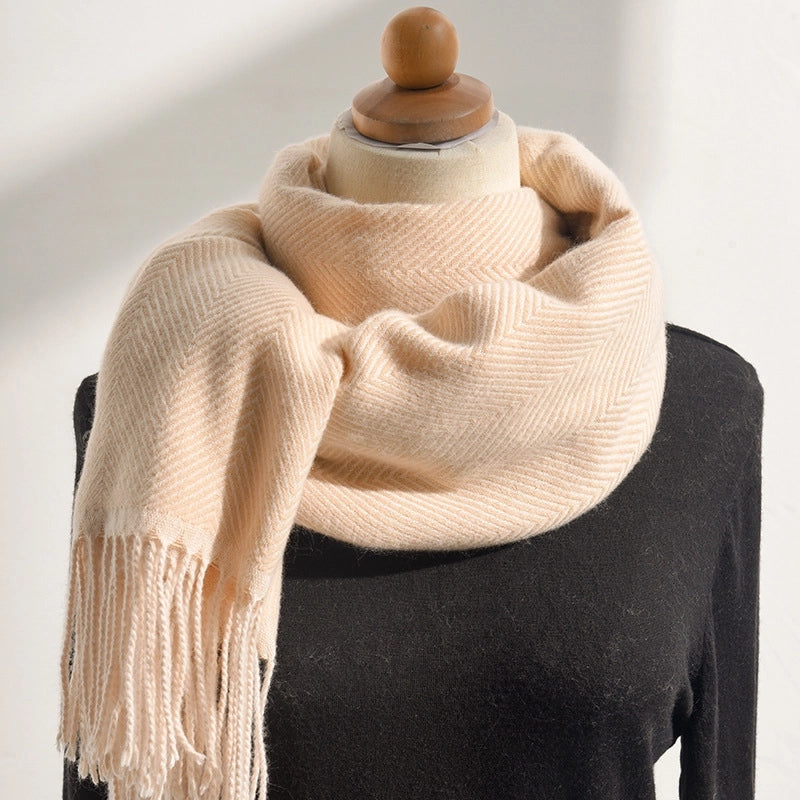 Sweet Macaron Color Herringbone Wave Pattern Scarf For Women Style Design Sense Autumn And Winter New Mid-length Large Shawl Fashion