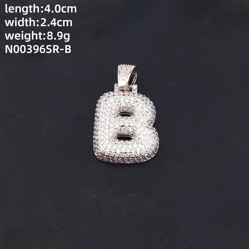 304 Stainless Steel Copper K Gold Plated Rhodium Plated Hip-Hop Cool Style Inlay Letter Square Zircon Charms Necklace