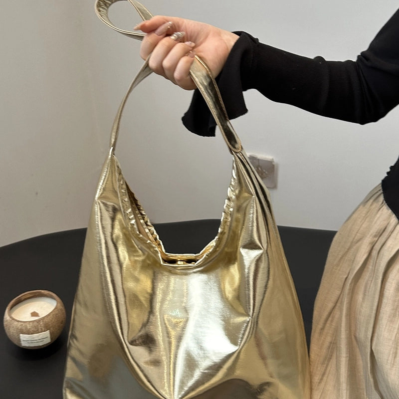 Women's Large Pu Leather Solid Color Streetwear Square Magnetic Buckle Shoulder Bag