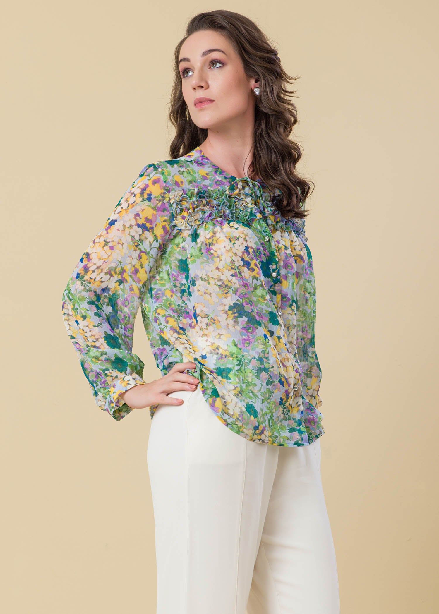 Floral Printed Blouse With Frill Detail