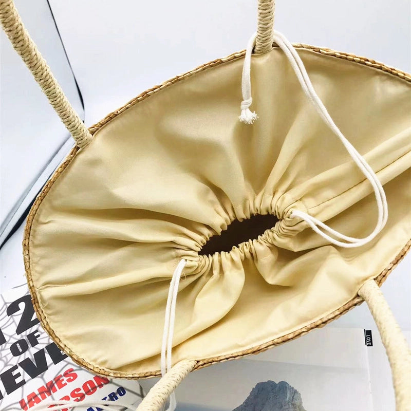Women's Large Straw Lemon Vacation Beach Weave String Straw Bag