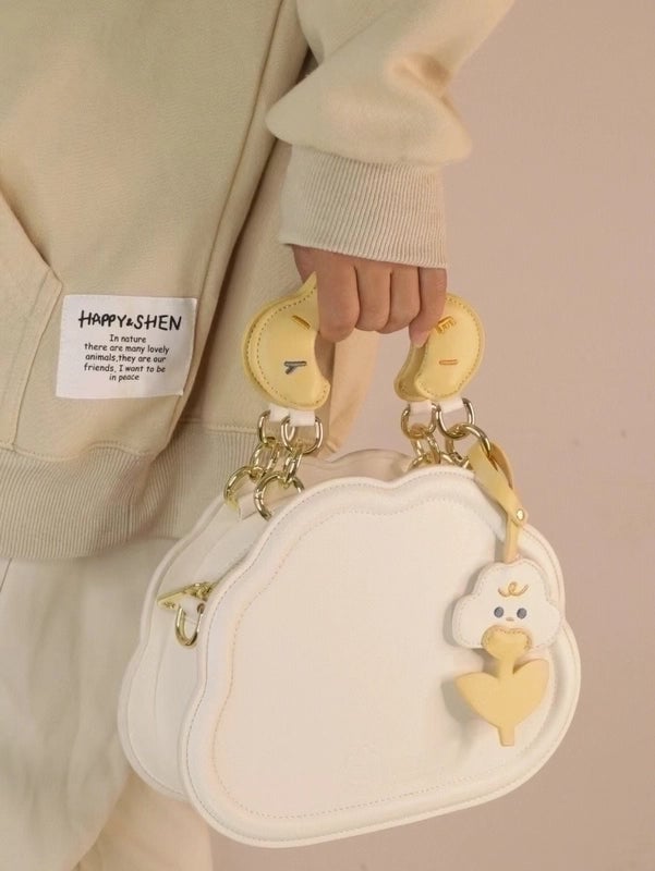 Women's Small Pu Leather Color Block Classic Style Square Magnetic Buckle Cloud Shape Bag