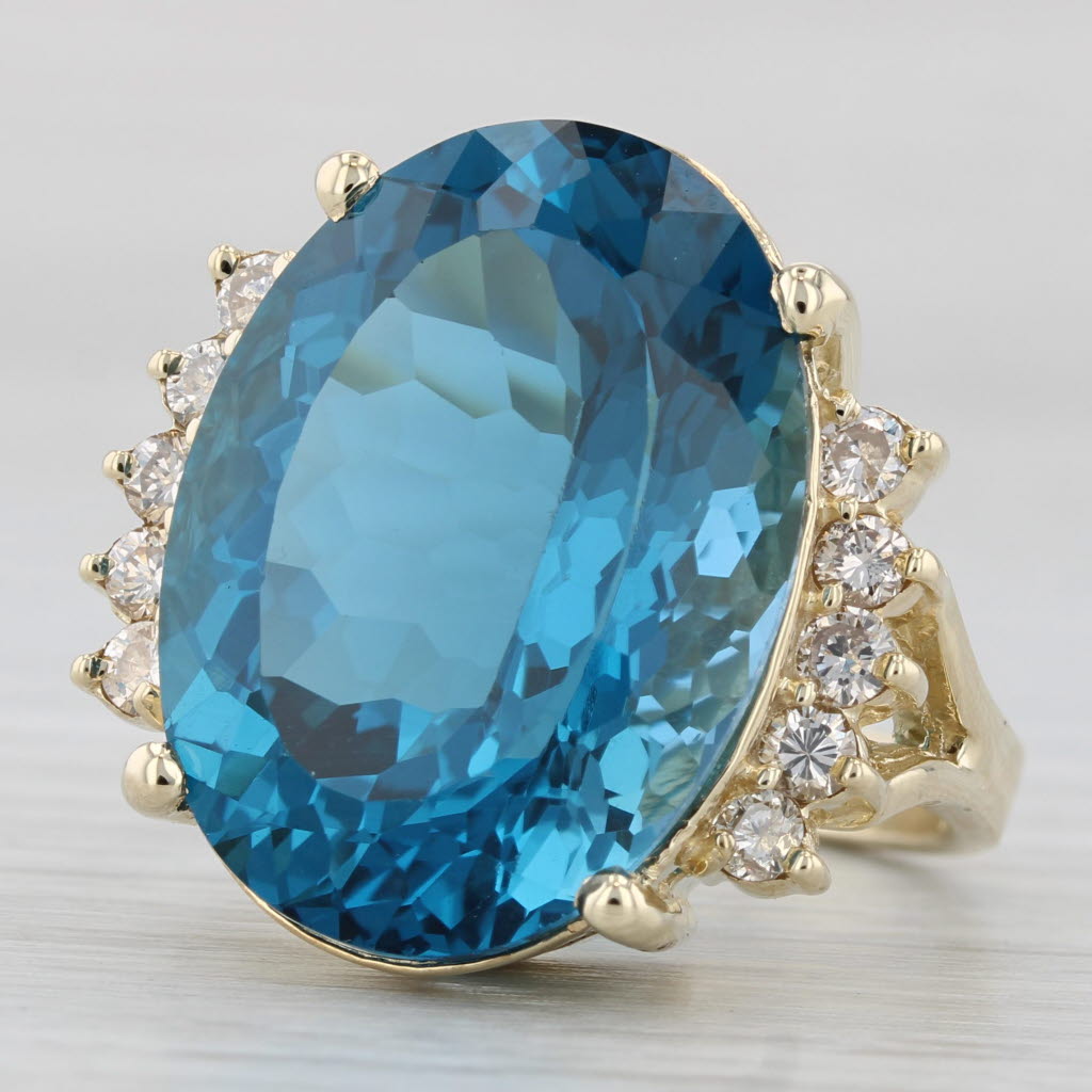 33.05ctw Blue Topaz Diamond Ring 14k Yellow Gold Size 9 Cocktail
