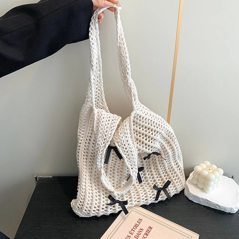 Women's Knit Bow Knot Streetwear Square Open Underarm Bag