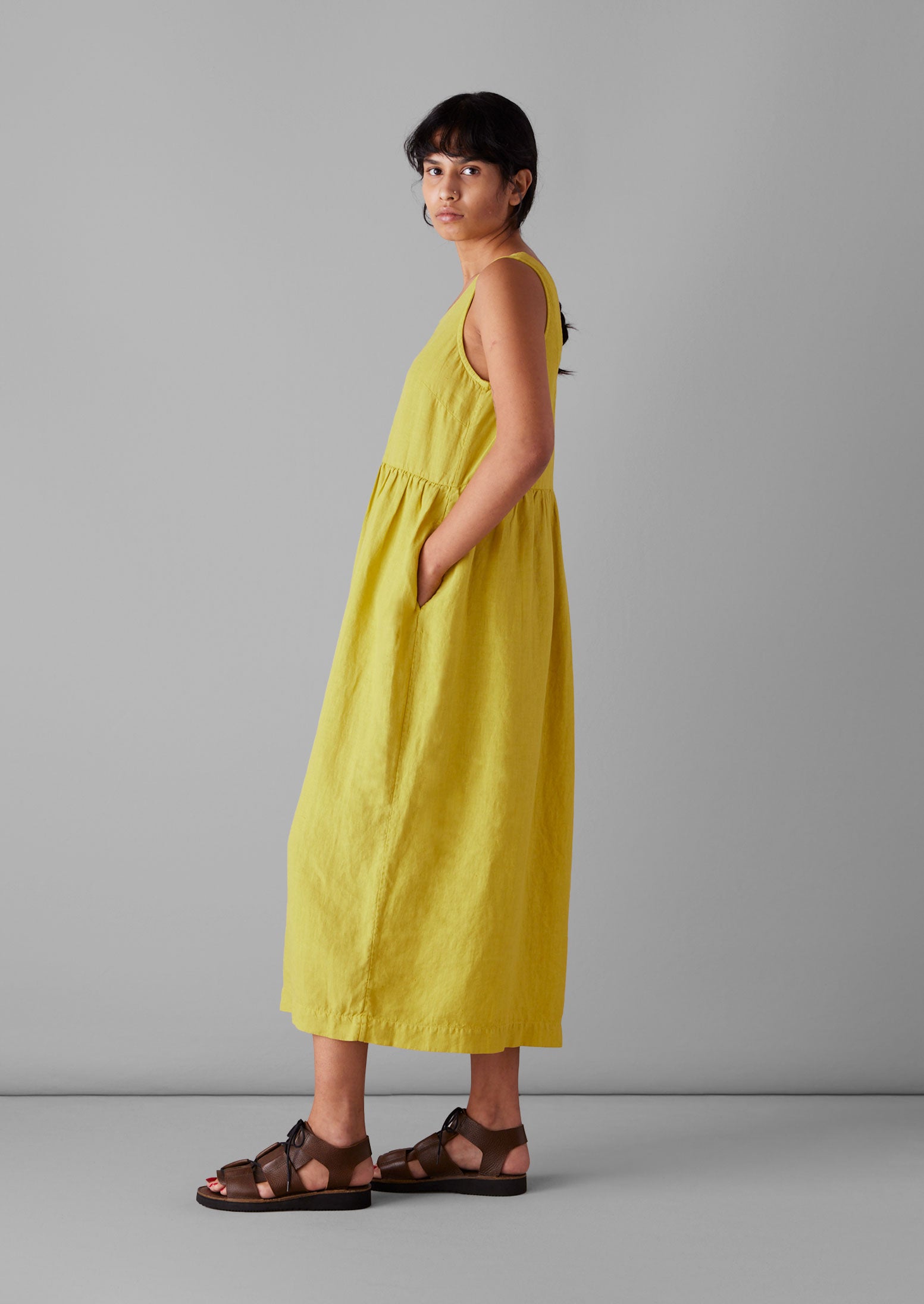 Scoop Neck Garment Dyed Dress | Billi Flower Yellow
