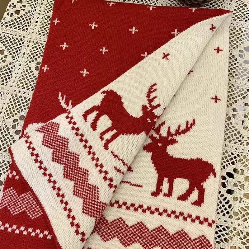 Christmas Gift Red Christmas Hat Wool Scarf Women's Winter Warm  Versatile Knitted Scarf Student