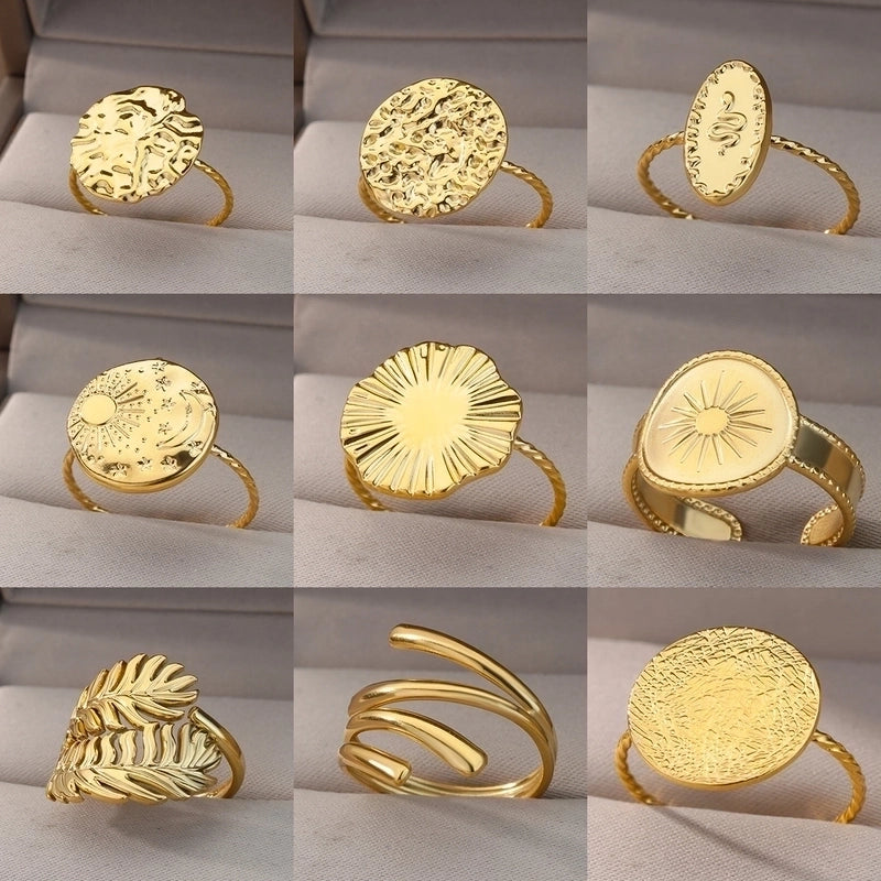 Minimalist Geometric Round Heart Shape 304 Stainless Steel 18K Gold Plated Plating Open Rings