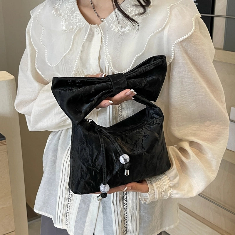 Women's Medium Pu Leather Solid Color Streetwear Bowknot Square Zipper Handbag