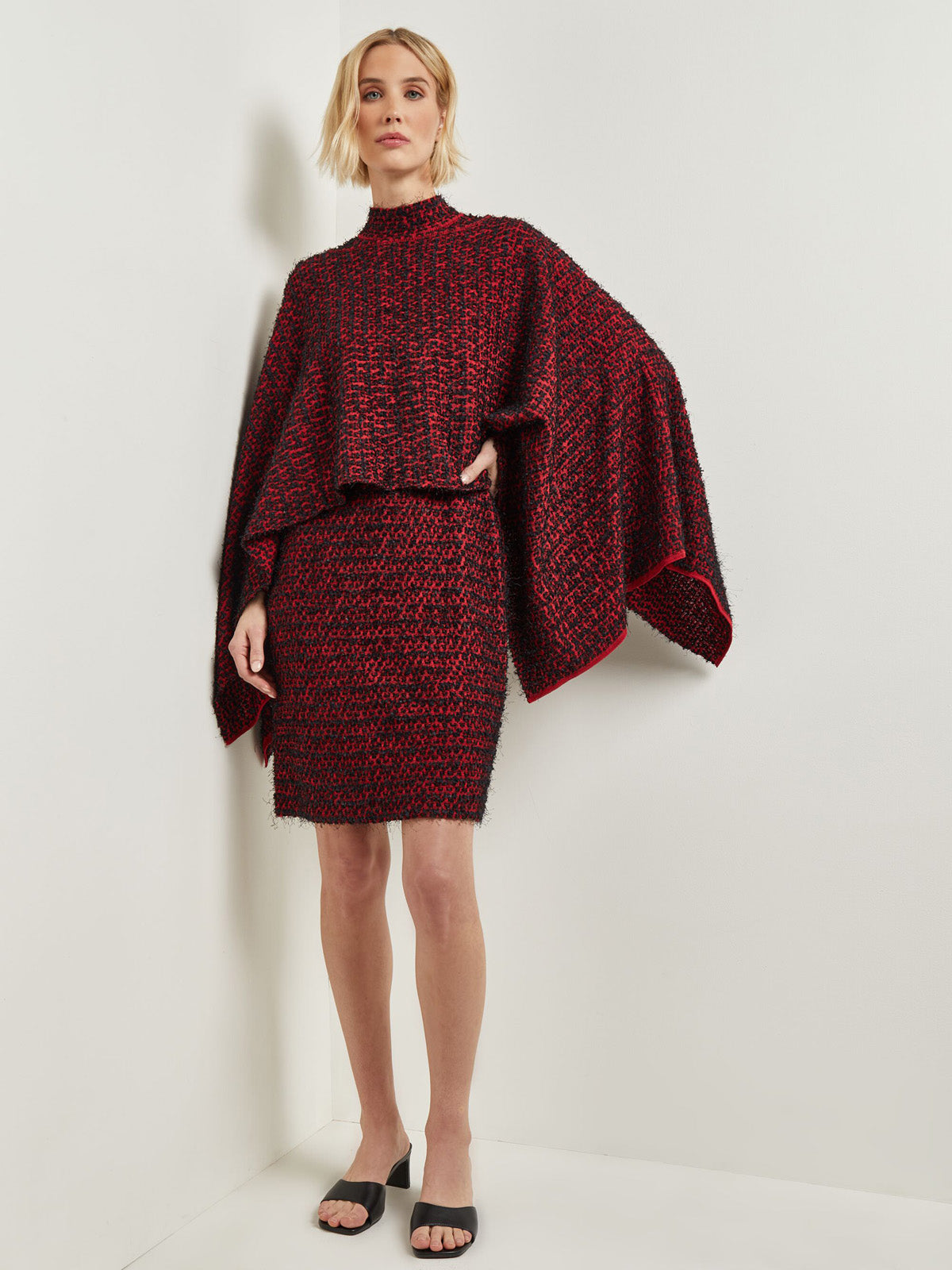 Relaxed Fit Two-Tone Eyelash Knit Poncho