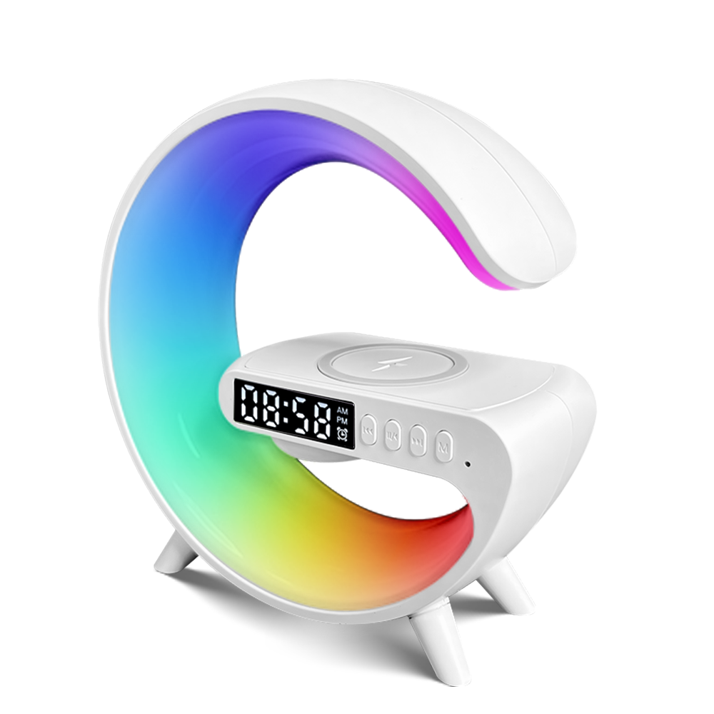 Imported G Shaped RGB Light Table Lamp Bluetooth Speaker With Wireless Charger