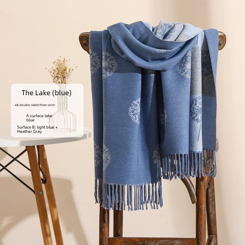 Ruibei Dandelion Cashmere Scarf Winter Thickened  Versatile Women's Warm Gift Double-sided Scarf