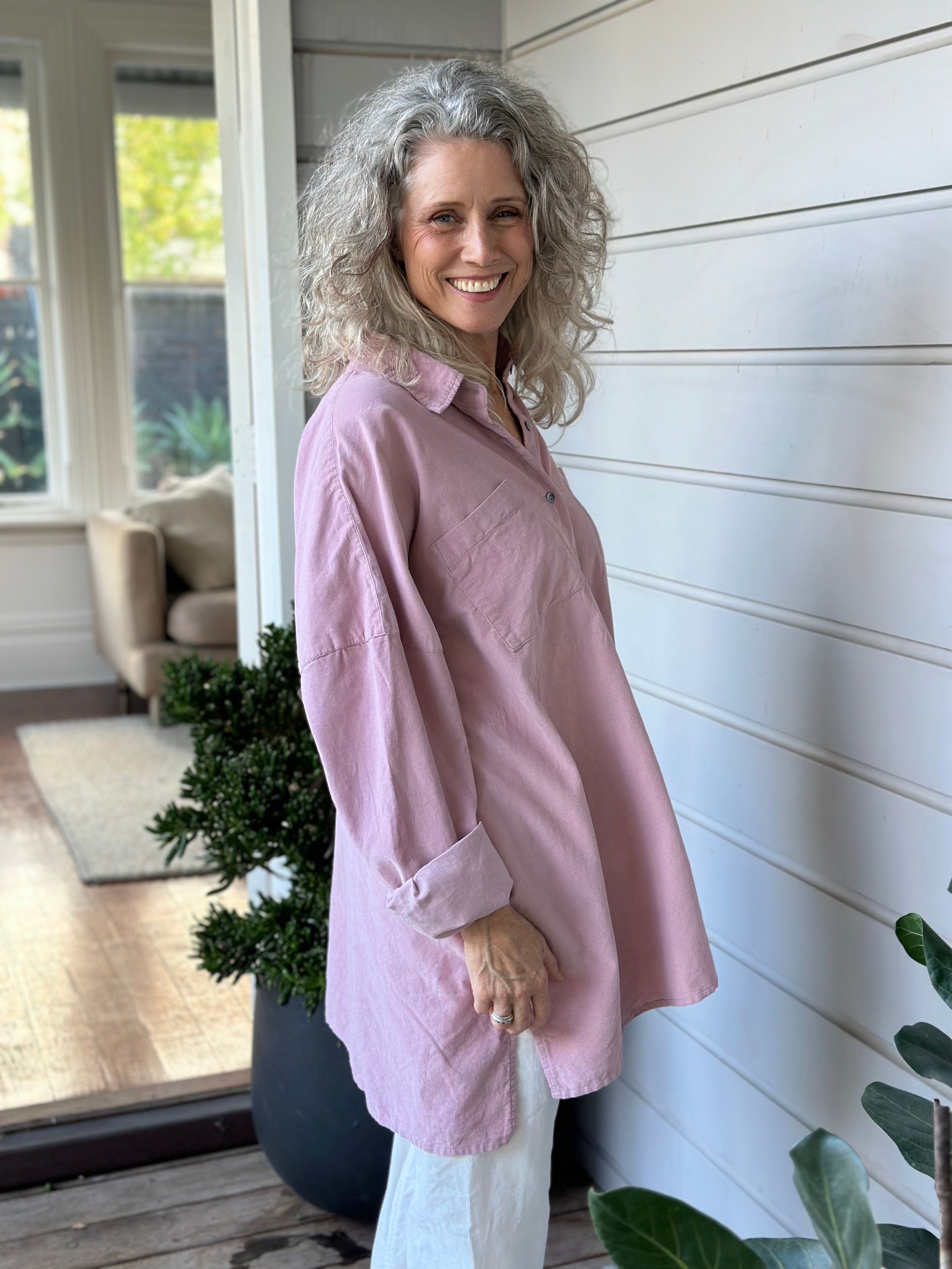 aiden oversized shirt - dusty pink cord