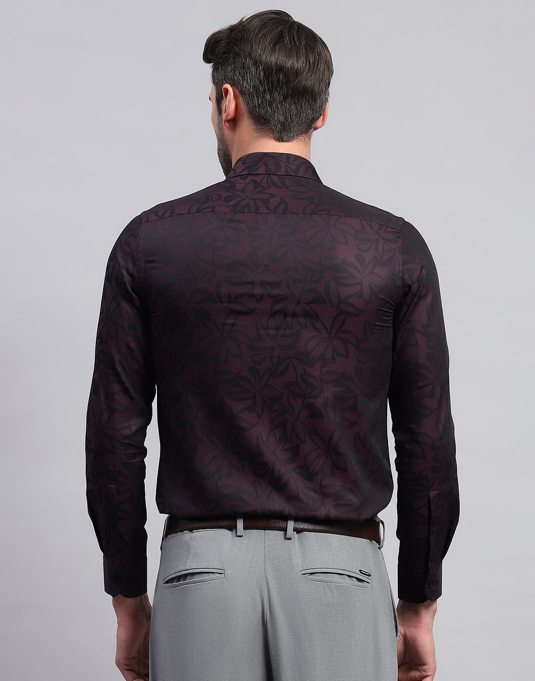 Men Maroon Floral Print Collar Neck Full Sleeve Shirt