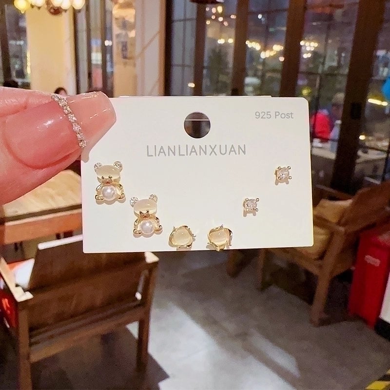 Cute Star Moon Bow Knot Copper Zircon Ear Studs In Bulk
