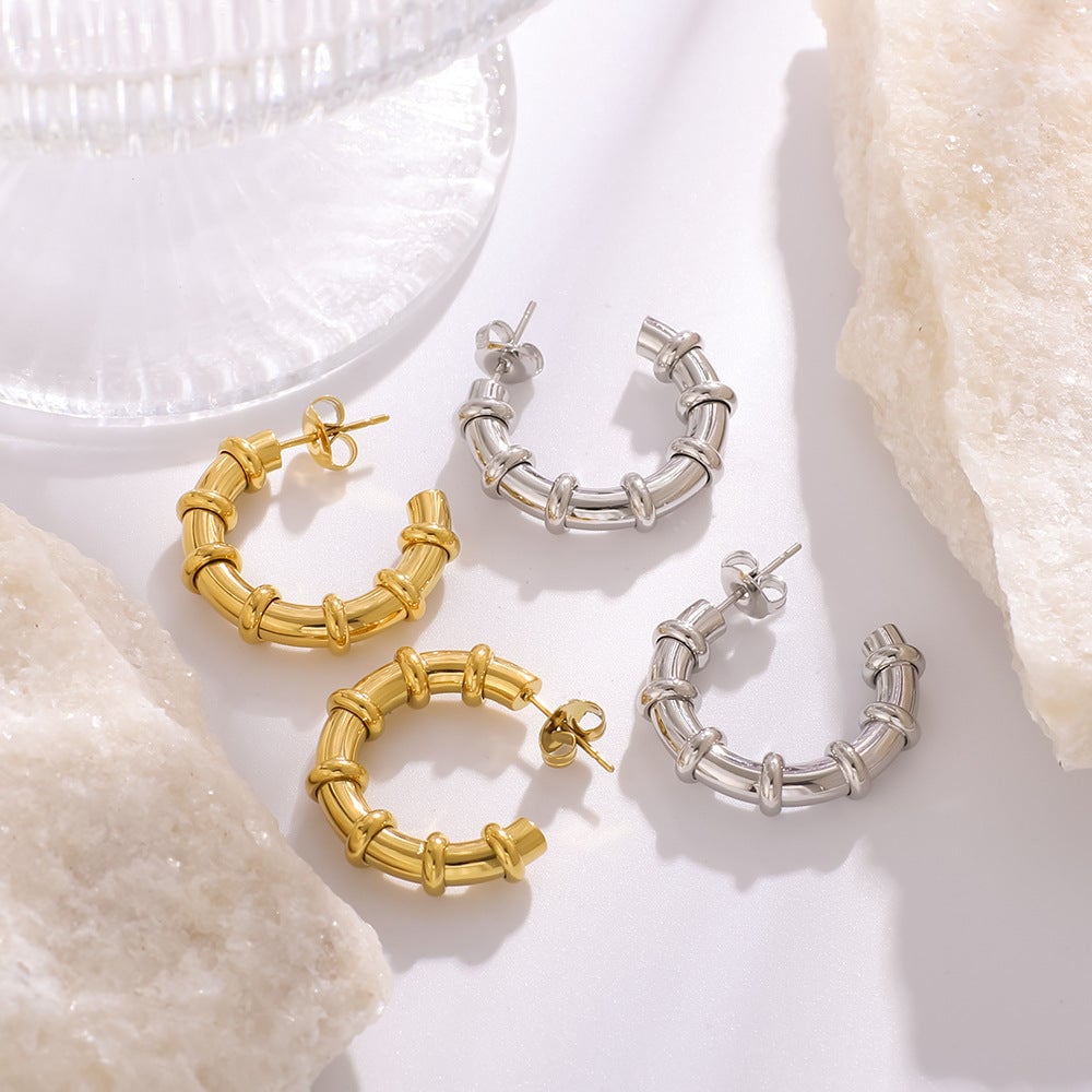 Stainless Steel Earrings Hollow C-Shaped Earrings Personality Versatile 18K Gold Plated Fashion Titanium Steel Earrings For Women