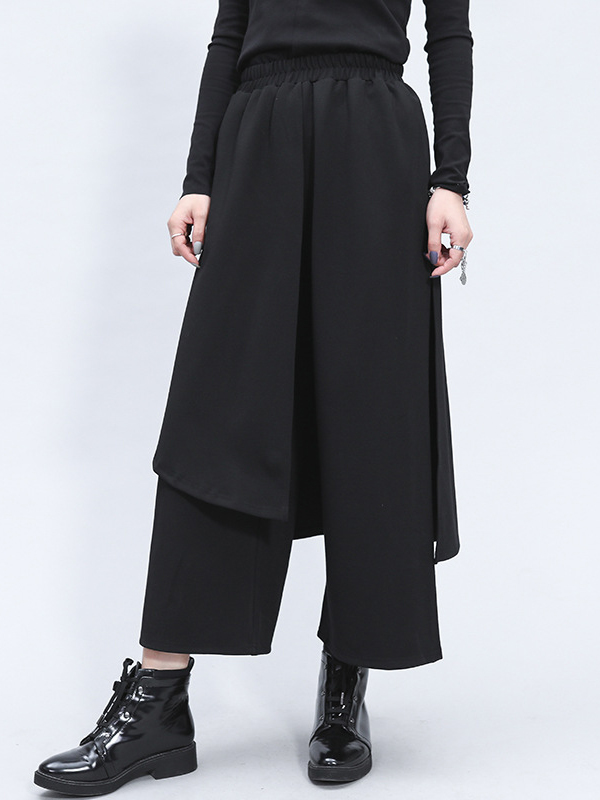 Irregularity Elastic Waist Wide Leg Solid Color Pants