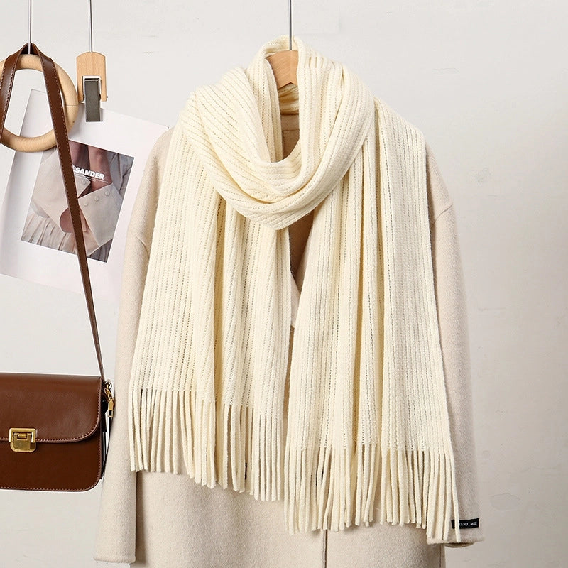 Women's Minimalist Solid Color Imitation Cashmere Tassel Scarf