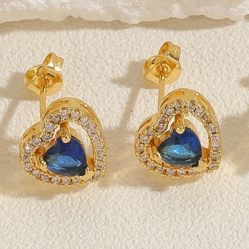 1 Pair Minimalist Shiny Heart Shape Plating Inlay Copper Zircon 14k Gold Plated Ear Studs