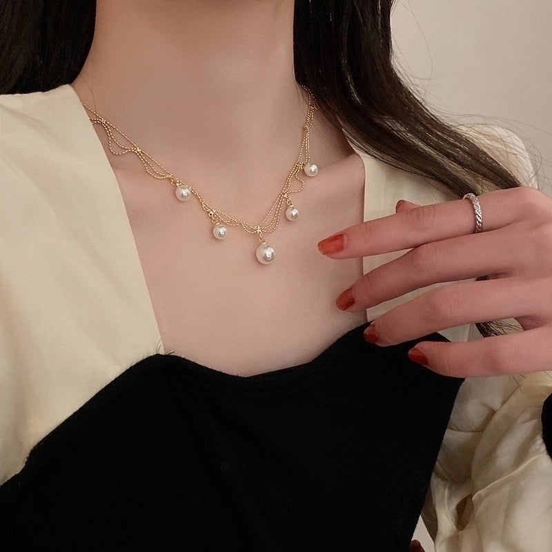 Round Pearl Plating Women's Necklace