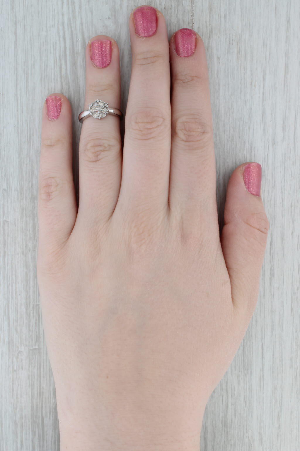 Diamond Cluster Engagement Ring 14k White Gold Size 5.5