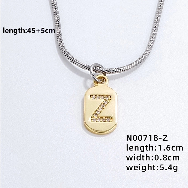 304 Stainless Steel Titanium Steel Gold Plated Minimalist Plating Chain Inlay Letter Zircon Pendant Necklace