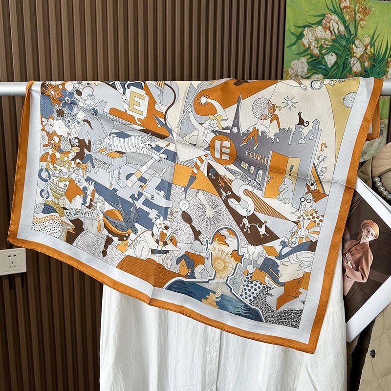 Silk Scarf Women's Spring Fashion Striped Silk Scarf 70 Square Scarf Advanced Sunscreen Scarf