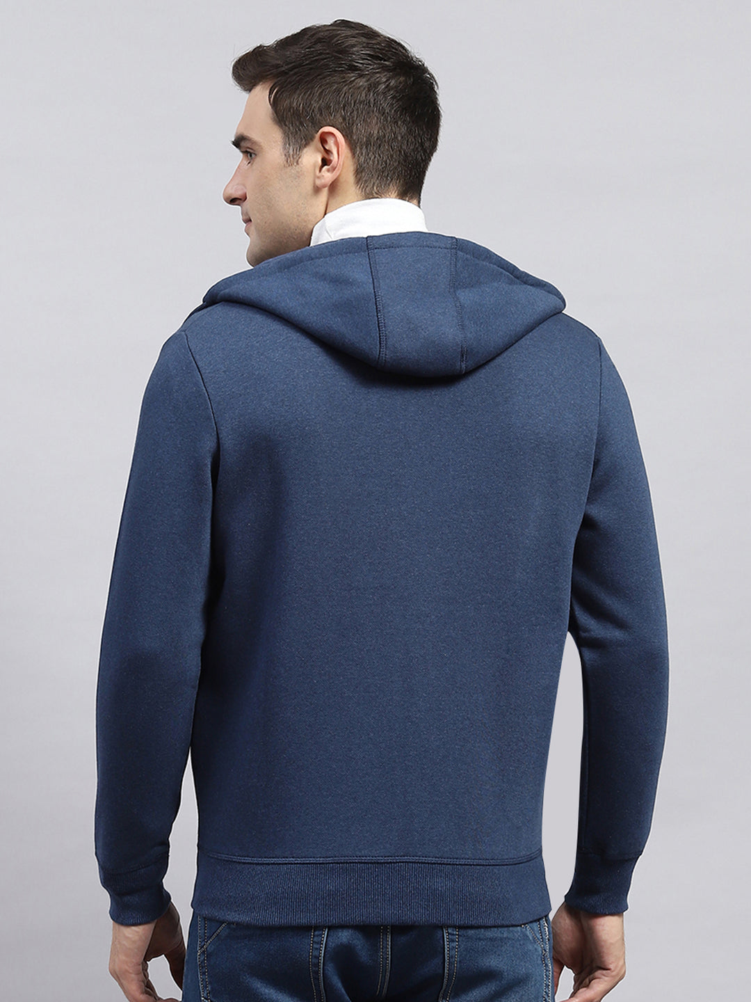 Men Blue Solid Hooded Full Sleeve Sweatshirt