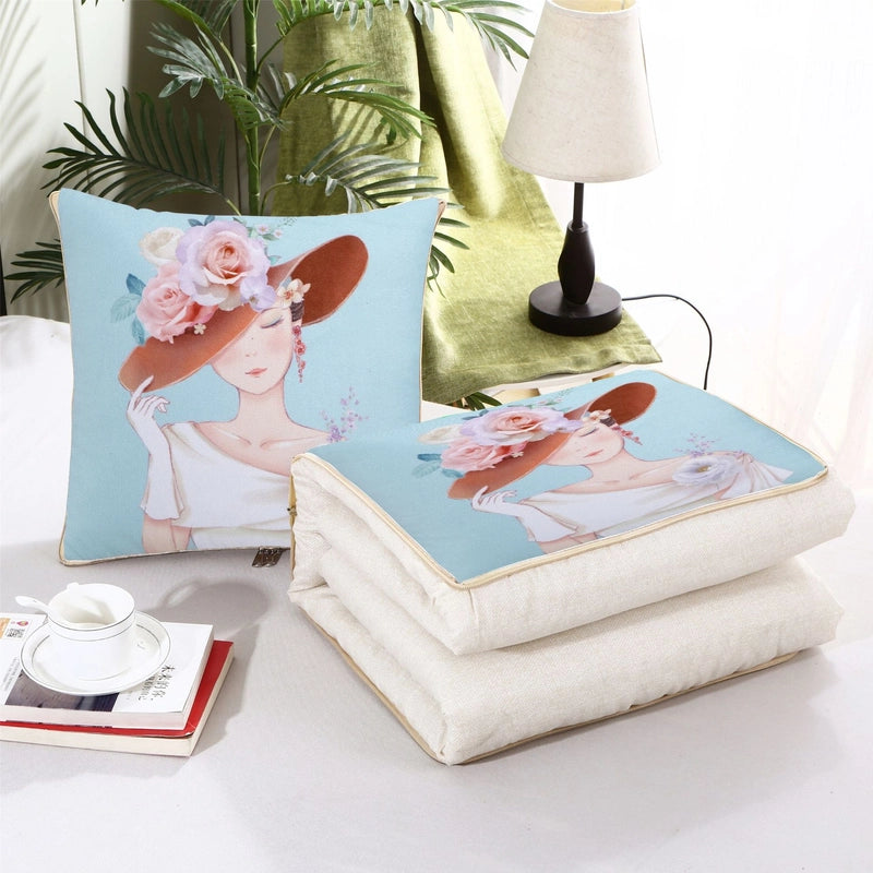 Pillow Quilt Dual-use Two-in-one Four-season Universal Car Thin Cushion Sleeping Blanket Activity Gift Printing