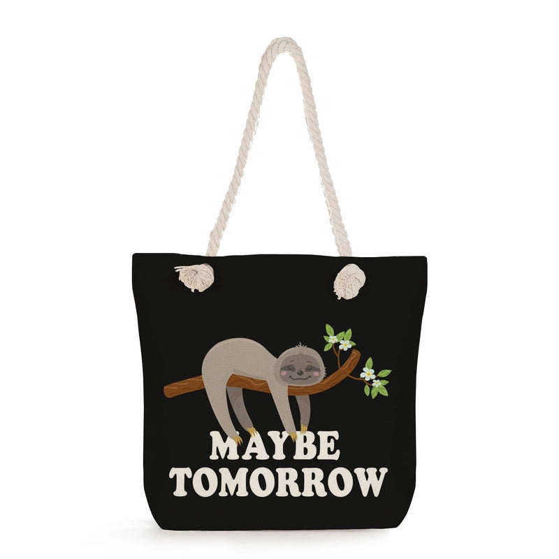 Women's Cotton And Linen Sloth Cute Square Zipper Tote Bag