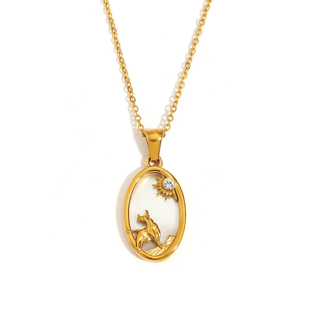 Niche Retro Pendant Stainless Steel 18K Gold Plated Red Agate Love Flower Manta Ray Necklace Female