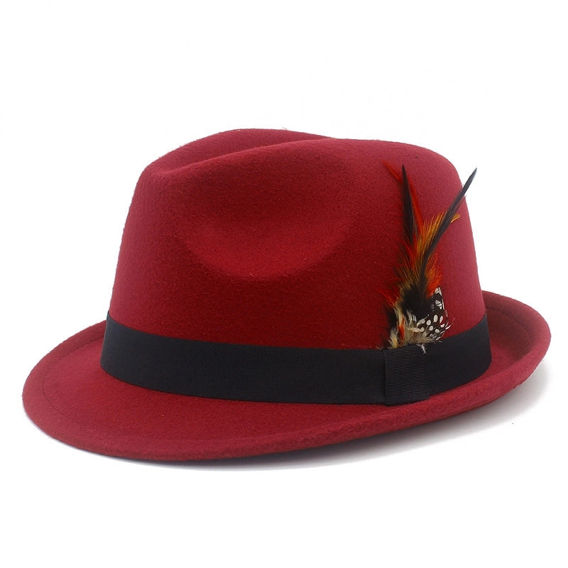Hot Sale Feather Bowler Hat Autumn And Winter  Felt Hat Fashion Woolen Gentleman Hat Retro Jazz Hat