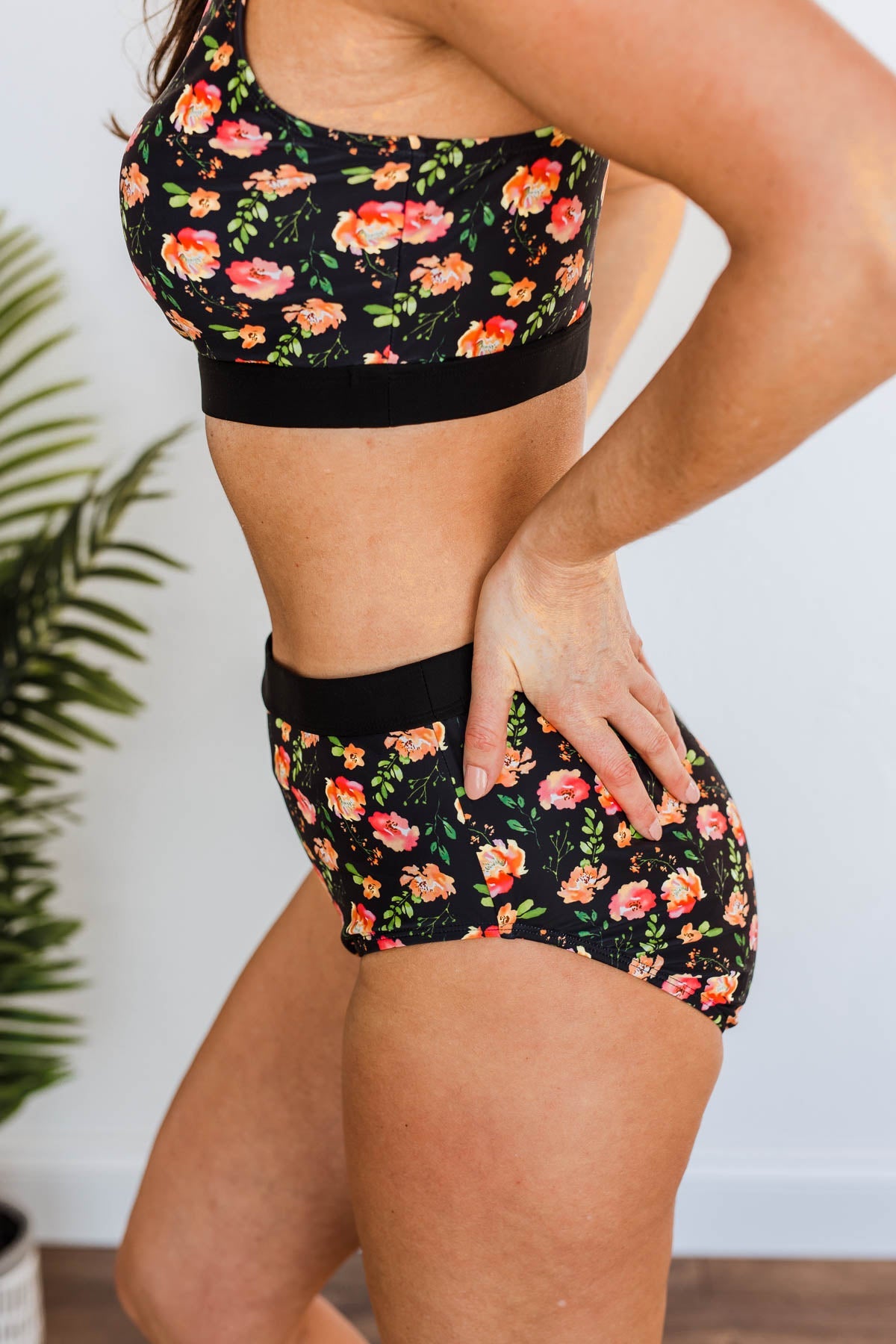 Sandy Shores High-Rise Swim Bottoms- Black Floral