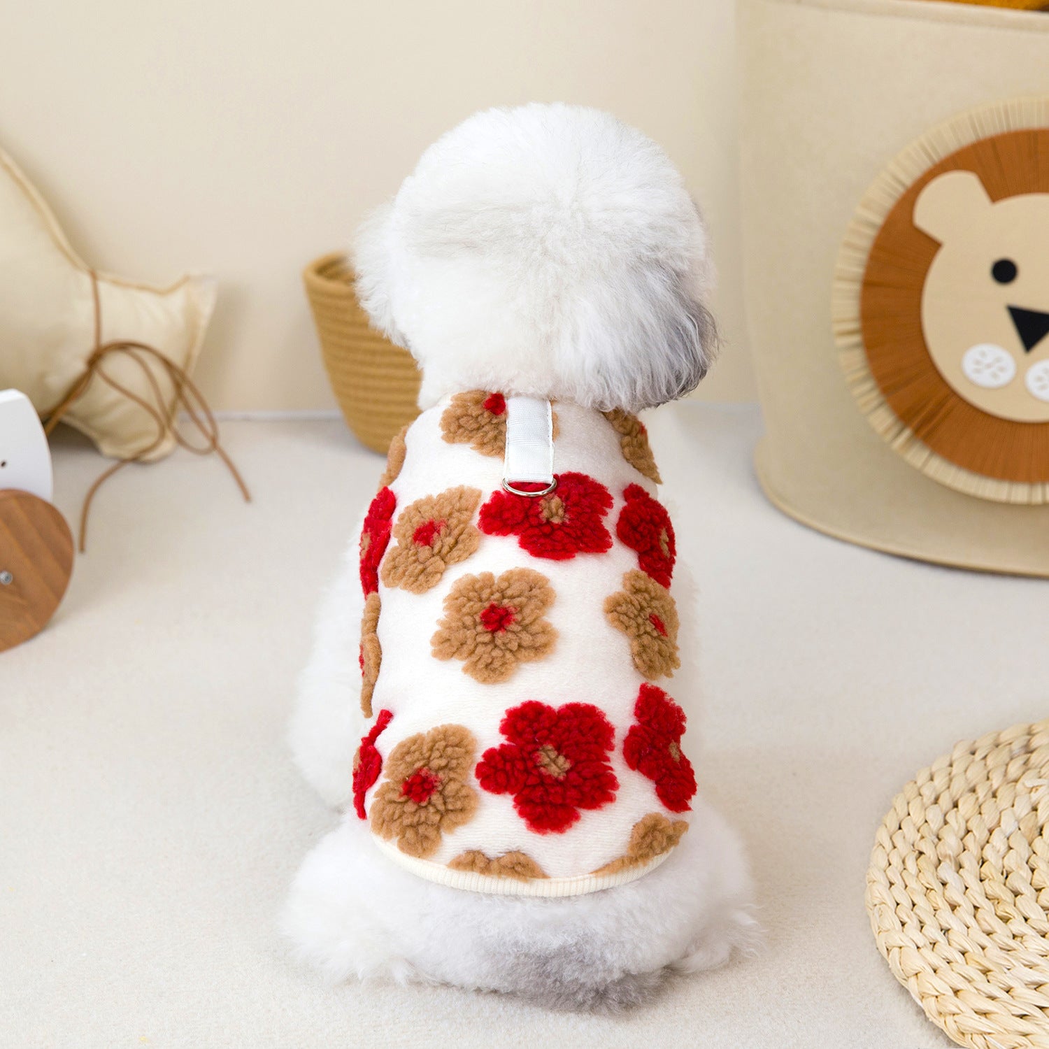 Fleece Flower Decor Dog Cat Harness Vest