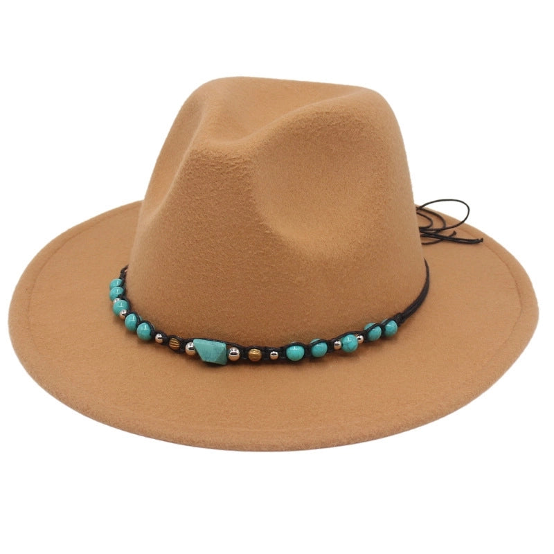 Western Cowboy Hat Big Brim Mountaineering Hat Spring And Summer New Emerald Felt Hat Ethnic Tibetan Hat