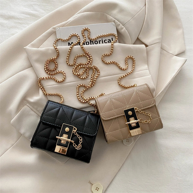 Women's Pu Leather Solid Color Basic Lock Square Lock Clasp Shoulder Bag Crossbody Bag Square Bag