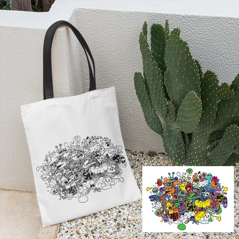 Women's Canvas Printing Butterfly Streetwear Square Open Canvas Bag