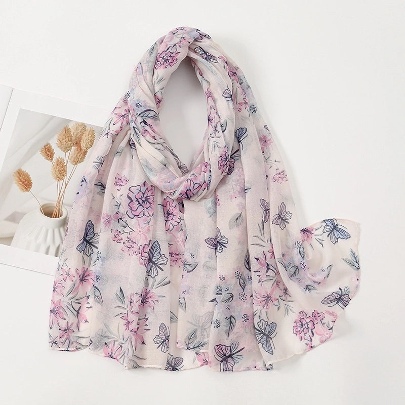 Women'S Sweet Flower Cotton And Linen Tassel Scarf