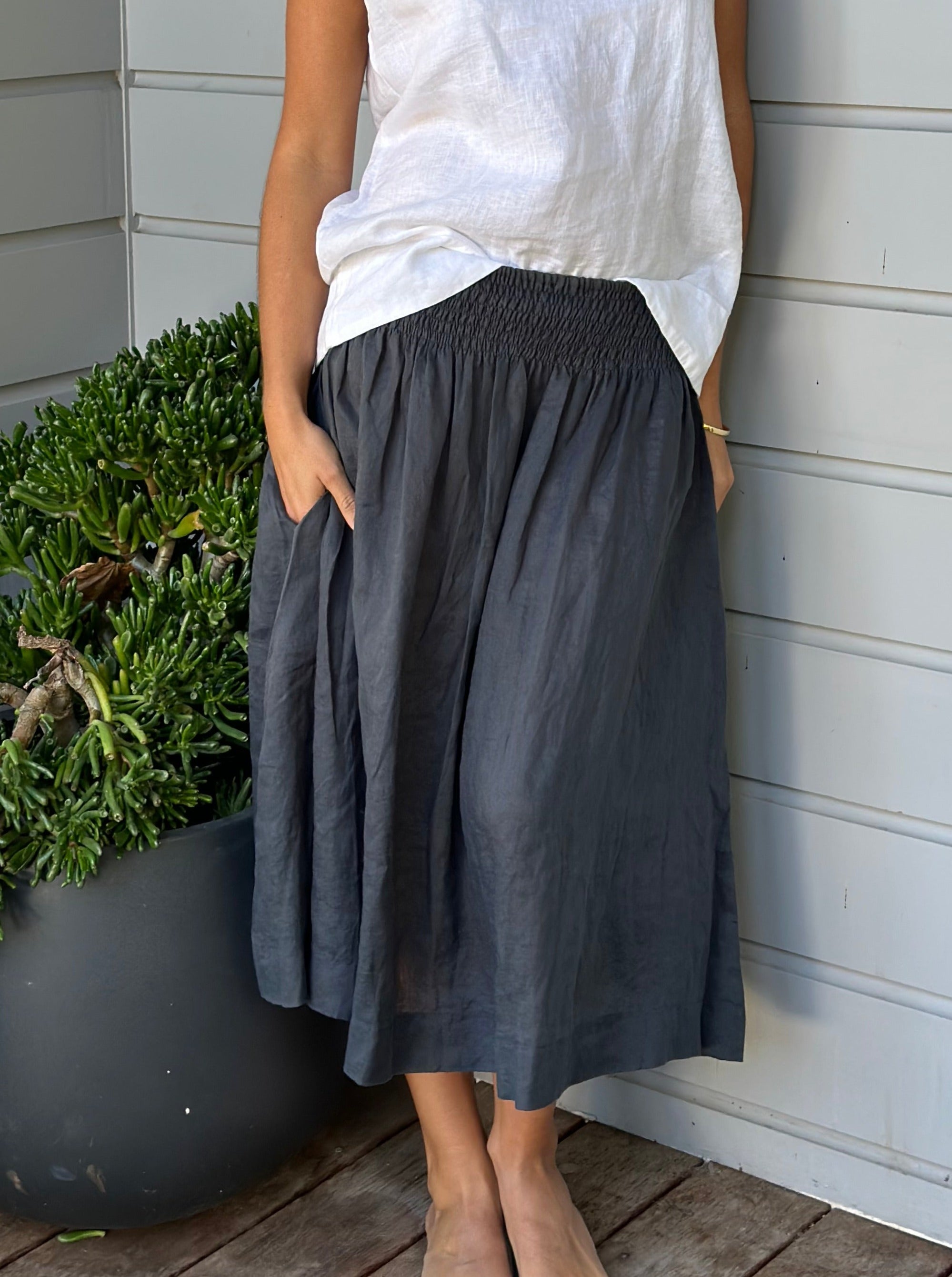 lola skirt - charcoal linen