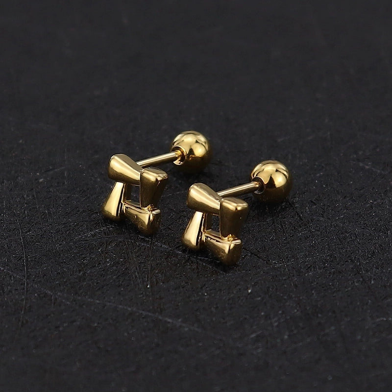 1 Piece Cute Minimalist Geometric Animal Crown Plating Titanium Steel Ear Studs