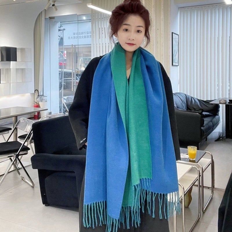 Solid Color Double-sided Tassel Scarf For Women Autumn And Winter New Warm Cashmere-like Scarf Thickened Student Shawl