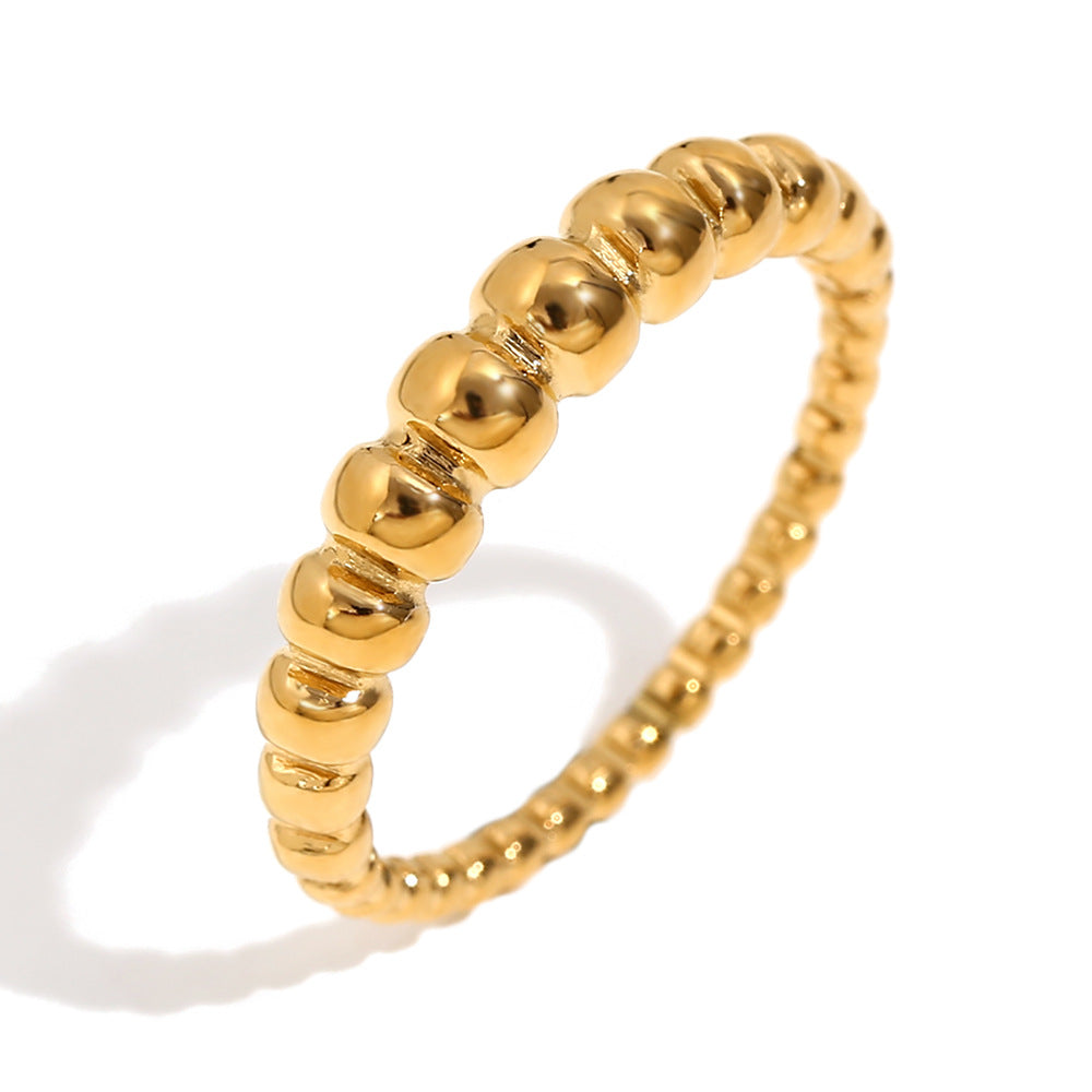Fashion Retro Personality Bead Chain Jewelry Stainless Steel Plated 18K Gold Middle Thread Ring Female
