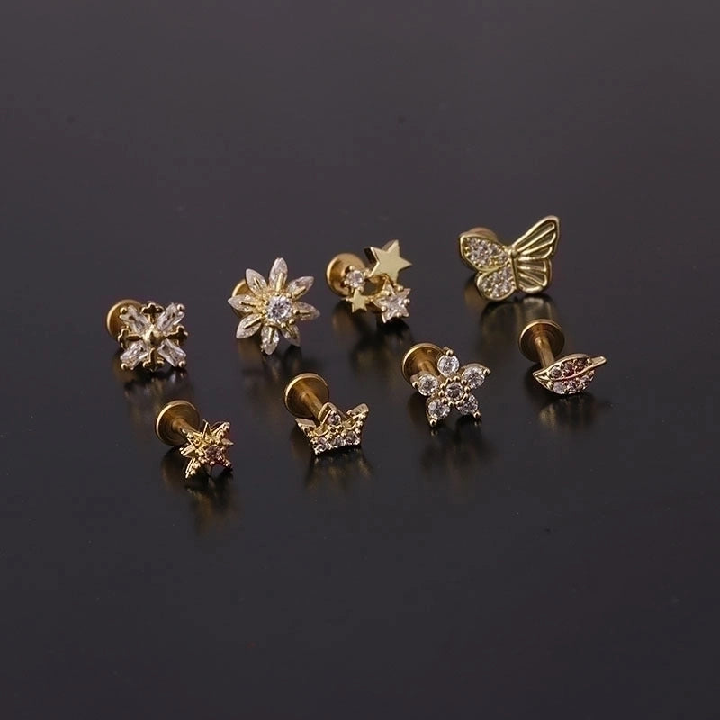 Ear Cartilage Rings & Studs Minimalist Flower 316L Stainless Steel  Copper Inlaid Zircon