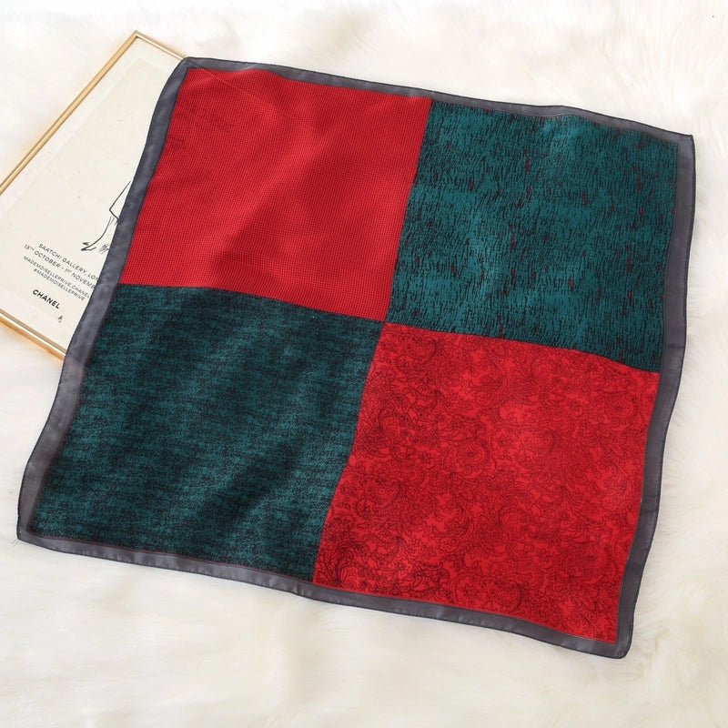 Women's Elegant Color Block Flower Satin Silk Scarf Kerchief